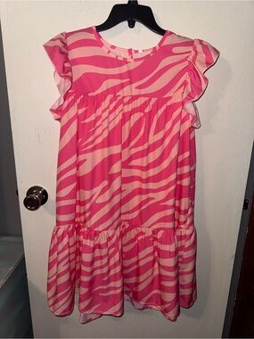 Source Unknown Pink Zebra-Print Flutter Sleeve Casual Dress